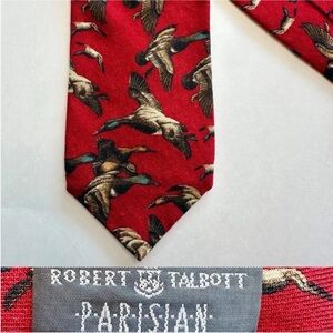 Vintage Silk Wool ROBERT TALBOTT PARISIAN Mallard Hunting Red Classic Tie, 4”